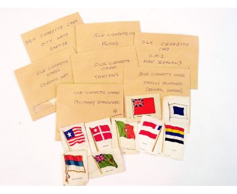 Quantity of loose silk cigarette cards including Military Standards, Famous Paintings, Tartans, Ceramic Art, etc. 