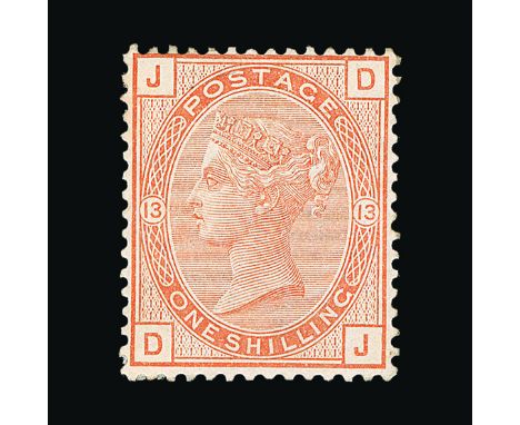 Great Britain - QV (surface printed) : (SG 151) 1873-80 1s orange-brown, plate 13, DJ, reasonable centring, tiny gum thin spo