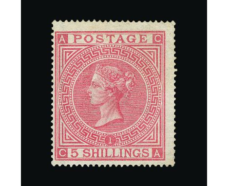 Great Britain - QV (surface printed) : (SG 126) 1867-83 wmk Maltese Cross 5s rose, CA, centred to SW, light gum bend, good co
