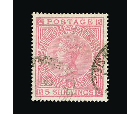 Great Britain - QV (surface printed) : (SG 134) 1867-83 wmk Anchor 5s rose, BC, quite well centred, light partial oval Regist