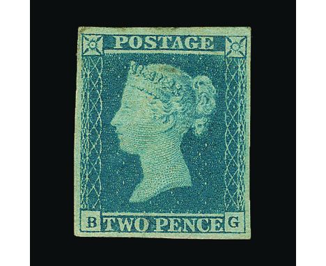 Great Britain - QV (line engraved) : (SG 14) 1841 2d blue, BG, 4 small to very good margins, h/r, most o.g. Cat £6250 (image 