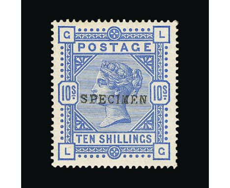 Great Britain - QV (surface printed) : (SG 182s) 1883-84 10s cobalt, ovptd SPECIMEN, Type 9, LG, well centred, slight fibre a