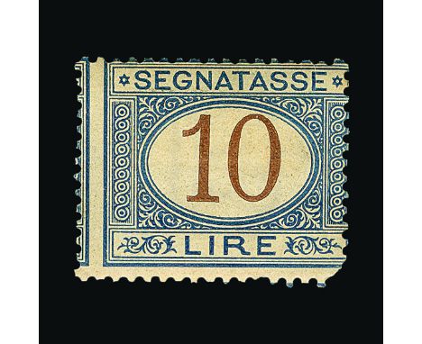 Italy : (SG D38) 1870-1925 Postage due - 10L brown & blue (toned gum) with heavily-rounded corner, centred R - o/w fresh mm e