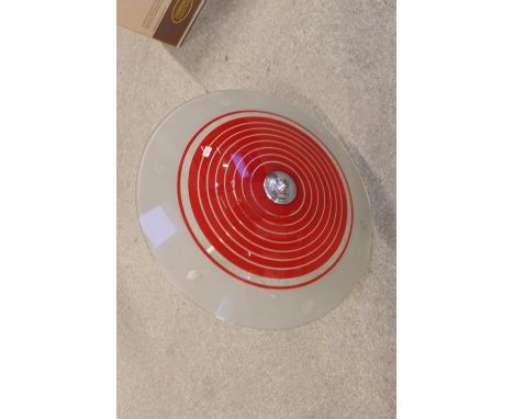 1950s Ceiling Light with banded red centre, supported on metal stem 