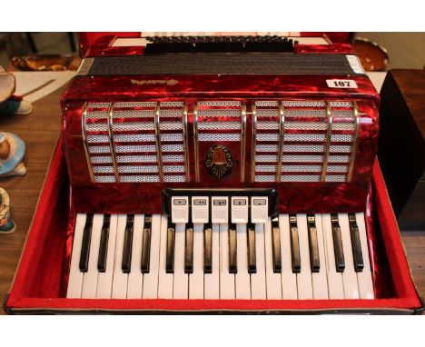 Cased Galotta Accordion of Red Pearlescent case 