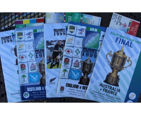 Five Rugby World Cup Programmes 1999 &amp; Four Tickets inc Final - Australia v England Final inc ticket; New Zealand v Scotl