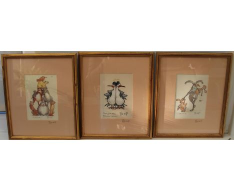 Three Minter-Kemp Signed Prints "Caterpillar", "One Good Tern Deserves Another" and "Hare Raising". Framed and glazed. Measur