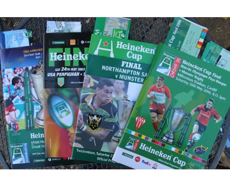 Four Heineken Cup Final Programmes &amp; Tickets - Northampton v Munster 2000 inc ticket; Perpignan v Stade Toulousain 2003 i
