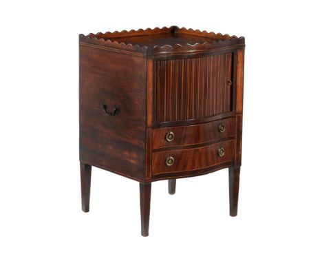 A GEORGE III MAHOGANY AND INLAID NIGHT COMMODE CIRCA 1800  With tambour front approximately 80cm high, 60cm wide, 48cm deep 