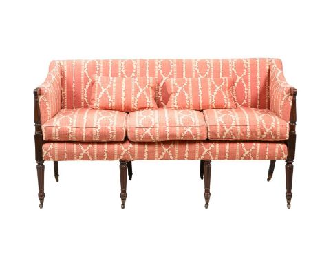 A MAHOGANY AND UPHOLSTED SOFA IN LATE GEORGE III STYLE, 19TH CENTURY 90cm high, 162cm wide, 73cm deep  Condition Report:  The