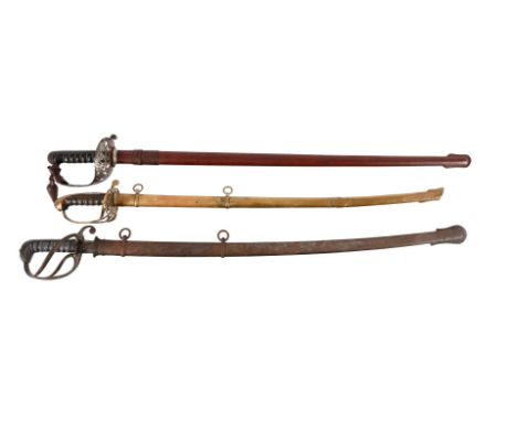 A LATE VICTORIAN BRITISH CAVALRY OFFICER'S 1896 PATTERN SWORD AND LEATHER CAMPAIGN SCABBARD WITH LEATHER COVER FOR THE 16th (