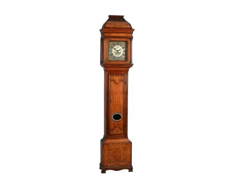 AN OAK AND MARQUETRY INLAID LONGCASE CLOCK  MID 18TH CENTURY AND LATER The eight-day bell striking movement with 11inch dial,