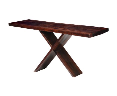 A MACASSAR EBONY CONSOLE TABLE SECOND HALF 20TH CENTURY The rectangular top above X-frame support 81cm high, 181cm wide, 49cm