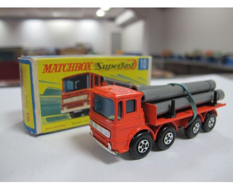 Matchbox Superfast No. 10 - Pipe Truck, orange/narrow wheels, very good plus, excellent, boxed, crushing to box.