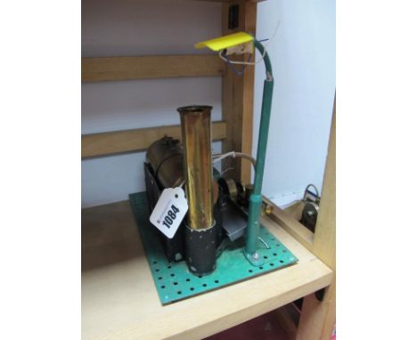 An Enthusiast Built Live Steam Engine, with a 2 x 5 inch copper boiler connected to a single cylinder and 1.5 inch flywheel, 