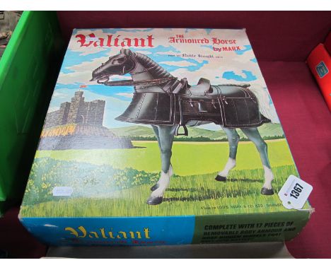 The Armoured Horse 'Valiant', by Marx, horse appears unbroken/armour unchecked, but saddle appears painted red, boxed.