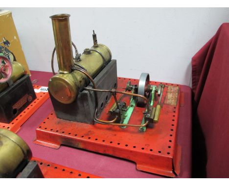 A Griffin and George Badged Mamod SE3 Live Steam Engine, 6 x 2 inch copper boiler connected to a two cylinder flywheel, mount