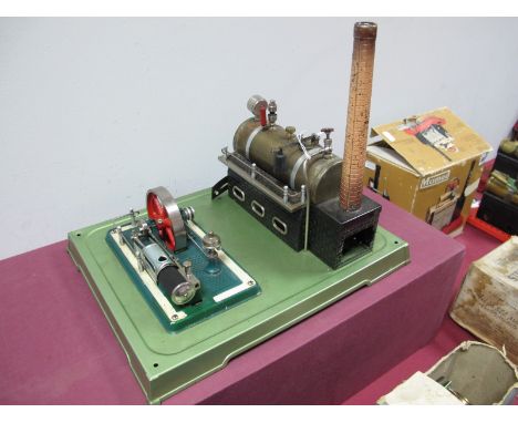 A Fleischmann Ref 135/2 "Live Steam" Steam Plant, 2½ x 7 inch copper boiler connected to a single cylinder and three inch fly