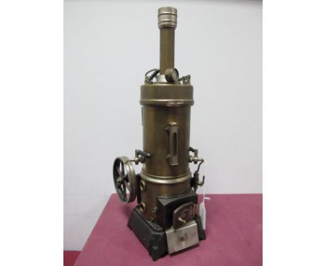 A Substantial Early XX Century Vertical Live Steam Engine, probably by Marklin of Germany, single cylinder set to side of boi