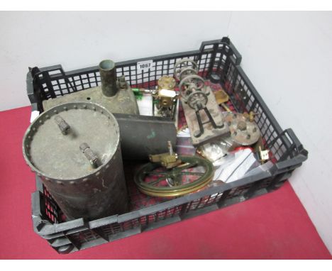 A Quantity of Live Steam Spares, including a line shaft, small vertical engine, boilers among other items.