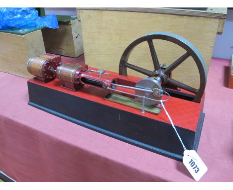 A Twin Tandem Compound Horizontal Slide Valve Steam Engine, with 1½ inch stroke, 7 inch 'grooved' flywheel, sat on an alumini