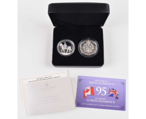 The 95th Birthday of Her Majesty Royal Celebration Set. Queen Elizabeth II, 2021 One Ounce Silver Proof Coin, Five Pounds, Ro