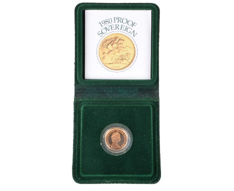 Queen Elizabeth II, Gold Proof Sovereign, 1980. Queen Elizabeth II, Gold Proof Sovereign, 1980, Royal Mint, Obverse portrait 