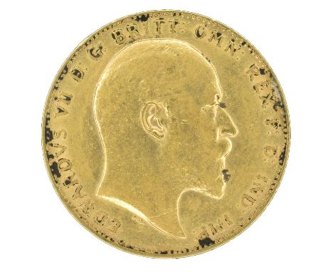 King Edward VII, Sovereign, 1910. King Edward VII, Sovereign, 1910, Bare head r. R. St. George and dragon, London Mint, edge 