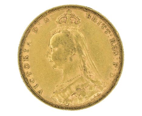 Queen Victoria, Sovereign, 1890. Queen Victoria, Sovereign, 1890, Jubilee bust l. R. St. George and dragon, London mint, edge