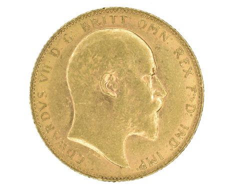 King Edward VII, Sovereign, 1908. King Edward VII, Sovereign, 1908, Bare head r. R. St. George and dragon, London Mint, edge 