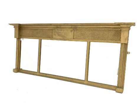 20th century gilt framed overmantel mirror of Regency design, with fish scale moulded frieze over three mirror plates - Condi