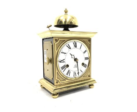 Contemporary brass mantel or bracket clock, white enamel dial with Roman chapter ring, eight day movement stamped 'Franz Herm