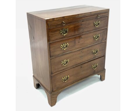 George III mahogany chest with ebonised string inlay, baize lined brushing slide and four long graduated cock beaded drawers,