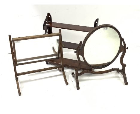 Mid 19th century toilet swing mirror, with original oval mirror raised on serpentine supports (W47cm) together with another s