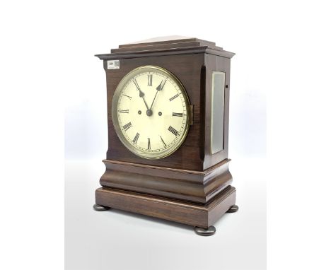 19th century rosewood cased repeating bracket clock, white enamel dial with Roman numeral chapter ring, eight day twin fusee 