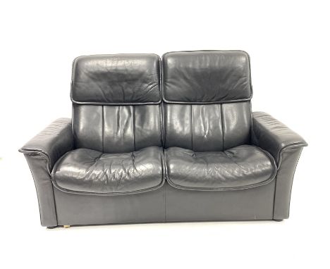 Ekornes Stressless two seat reclining sofa, upholstered in black leather  - Condition Report 