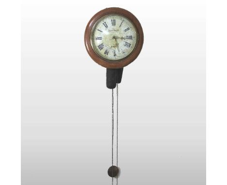 A 19th century postman's alarm clock, with a painted dial inscribed Joseph Dimick, Dunftable, having a twin weight driven mov