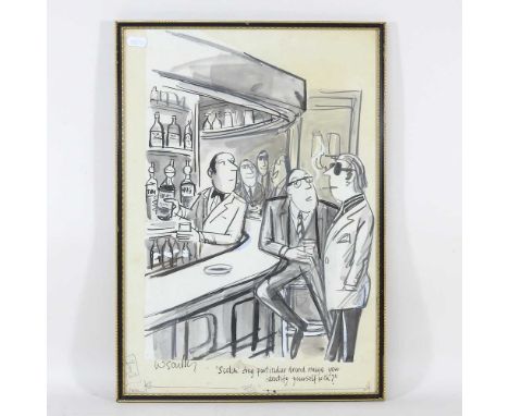 William Scully, 1917-2002, Scotch, signed, sepia watercolour on cut out paper, annotated in pencil, 48 x 33cm