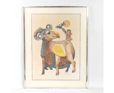 Abraham Krol, (Abram) 1919-2005, Ram, signed lithograph 58/99, 74 x 53cm