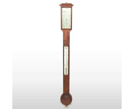 A 19th century mahogany cased stick barometer, with a silvered dial, by Salom &amp; Co, Edinburgh &amp; London, 98cm high