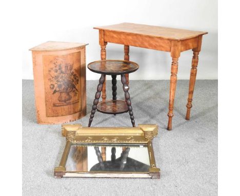 A Victorian maple side table, together with a Regency gilt framed wall mirror, a painted side table with bobbin turned legs a