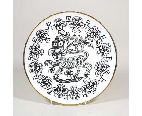 Sir Grayson Perry RA, b1960, Lion Queen, fine bone china plate with gold lustre, 2022, printed stamp on back, 22cm diameter