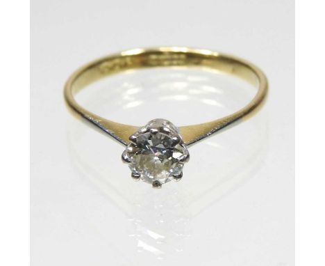 An 18 carat gold solitaire diamond ring, approximately 0.5 carats, 2.2g, size N