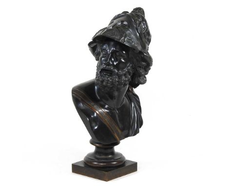 Italian School, early 20th century, a bronze portrait bust of Menelaus King of Sparta, on a socle base, 42cm high