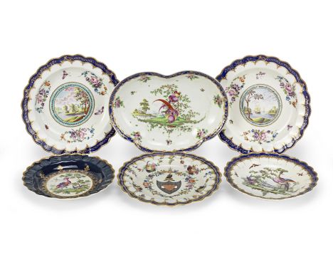 A Worcester armorial plate, a heart-shaped dish and and four other plates, circa 1780-90The armorial plate from the Bostock S