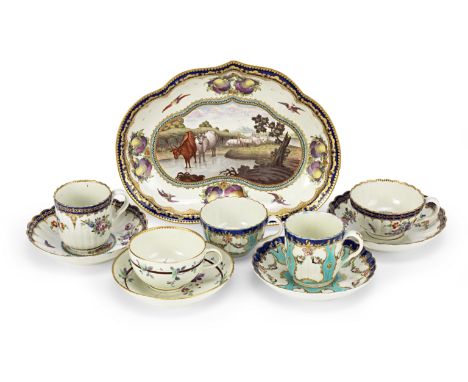 A group of Worcester porcelain, circa 1770-80Comprising a fluted teacup and saucer of 'Lord Henry Thynne' type, a similar cof