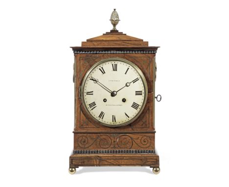 Anthony VieyresAn early 19th century mahogany and brass inlaid bracket clock, the cream-enamelled convex Roman dial inscribed