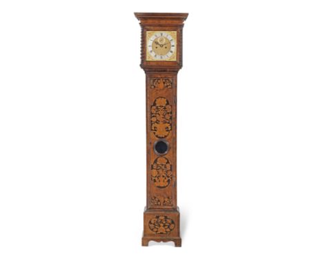 A walnut and marquetry longcase clockThe dial bearing the later signature 'Joseph Knibb, London'moulded cornice over a long d