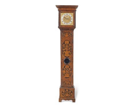 A walnut and marquetry longcase clockThe dial bearing the later signature 'Joseph Knibb, London'moulded cornice over a long d