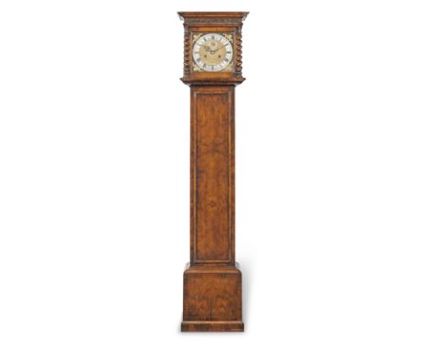 A walnut longcase clock, part 17th centuryBrounker Watts, LondonThe case with square top and spiral columns over a long door 